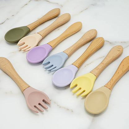 Bamboo &amp; Silicone Spoon &amp; Fork Set