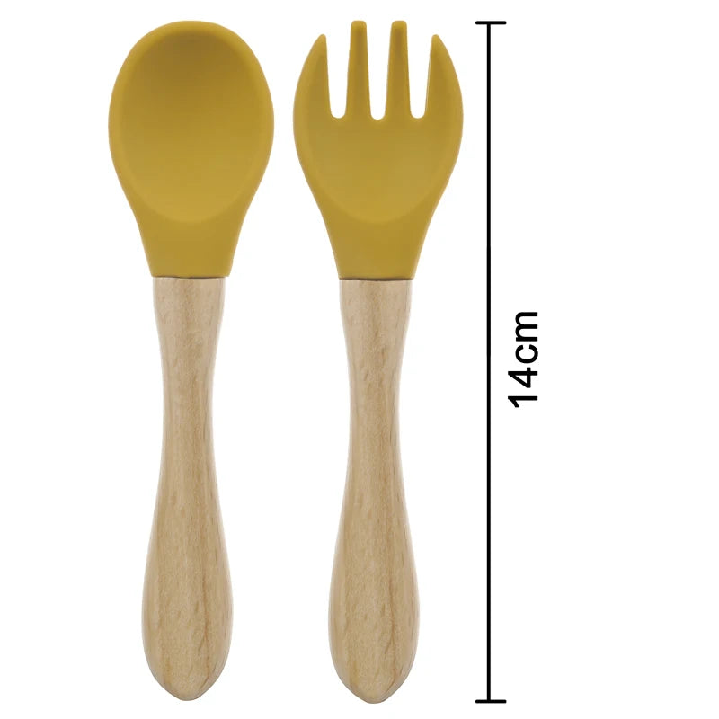 Bamboo &amp; Silicone Spoon &amp; Fork Set