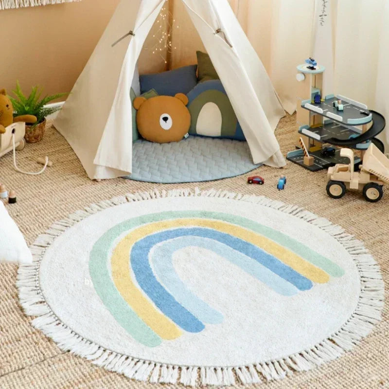 Rainbow Tassel Round Rug