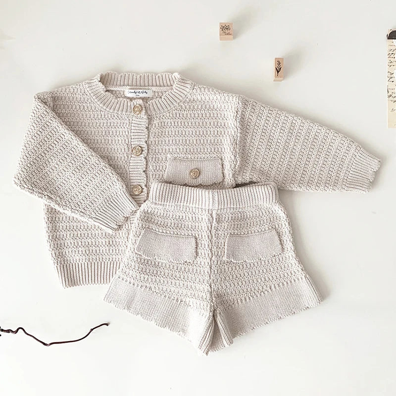 Knitted Cardigan and Peplum Shorts Set