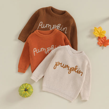 &quot;Pumpkin&quot; Embroidered Knit Sweater