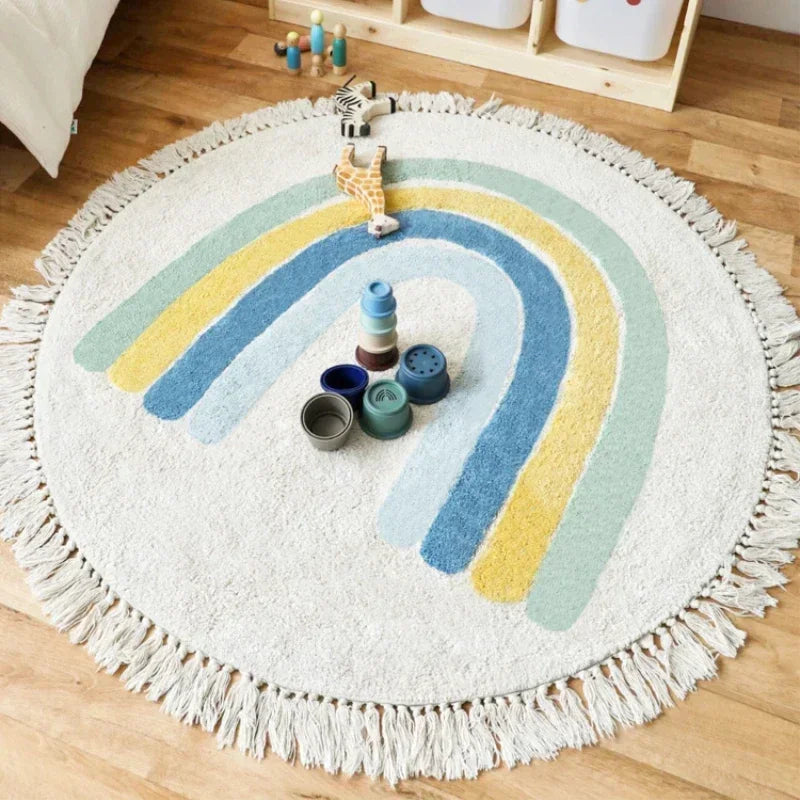 Rainbow Tassel Round Rug