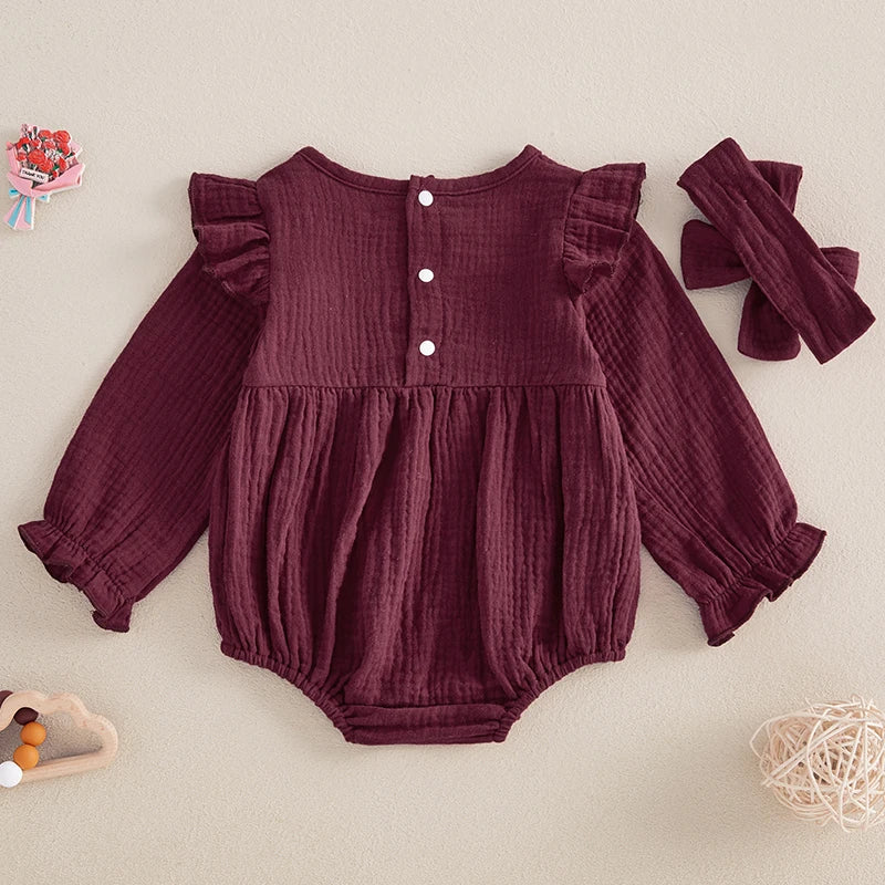 Muslin Cotton Long Sleeve Romper with Bow