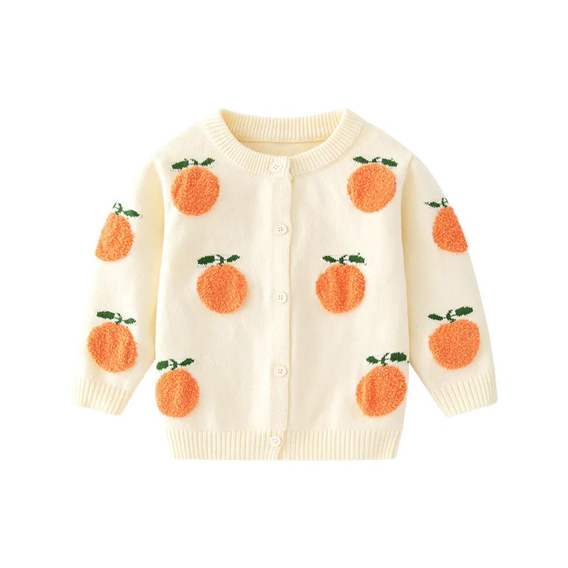 Orange Embroidered Knit Cotton Cardigan