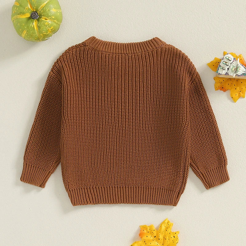 &quot;Thankful&quot; Embroidered Knit Sweater