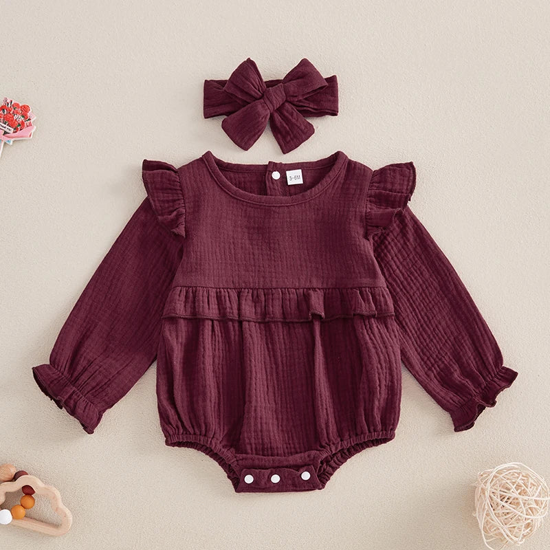 Muslin Cotton Long Sleeve Romper with Bow