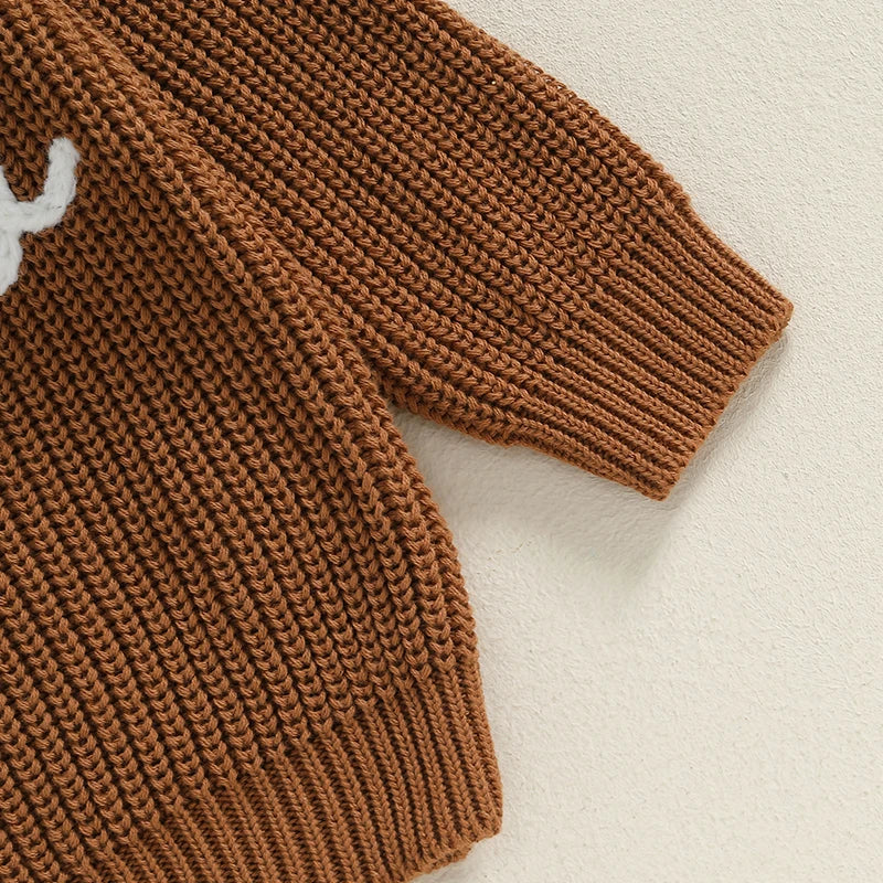 &quot;Thankful&quot; Embroidered Knit Sweater