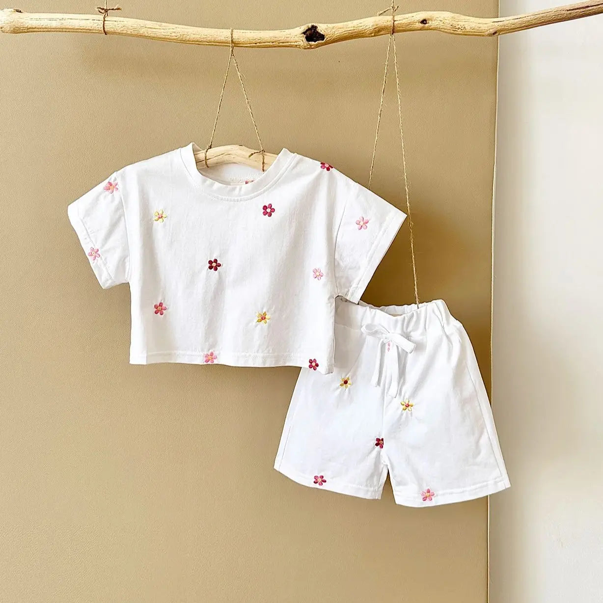 Floral Embroidery 2-Piece Shorts Set