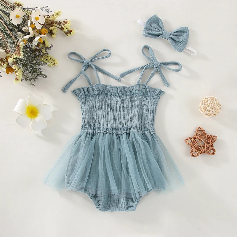 Tutu Delight: Smocked Romper w/Headband