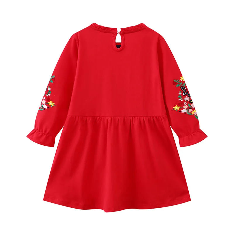 Flowers Embroidered Little Red Dress