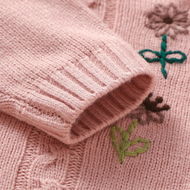 Sweet Fresh Floral Embroidered Knit Hooded Cardigan