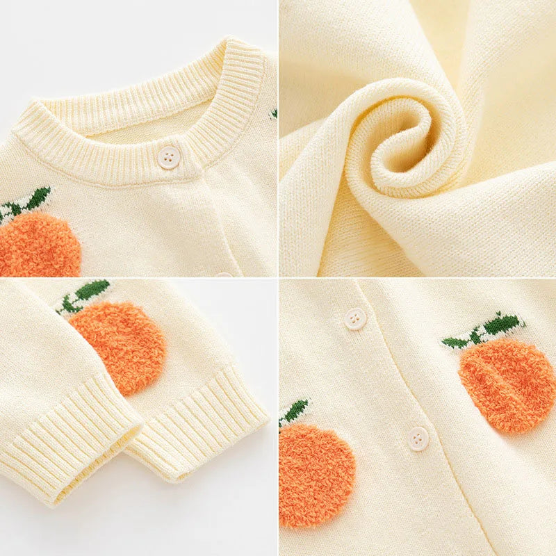 Orange Embroidered Knit Cotton Cardigan