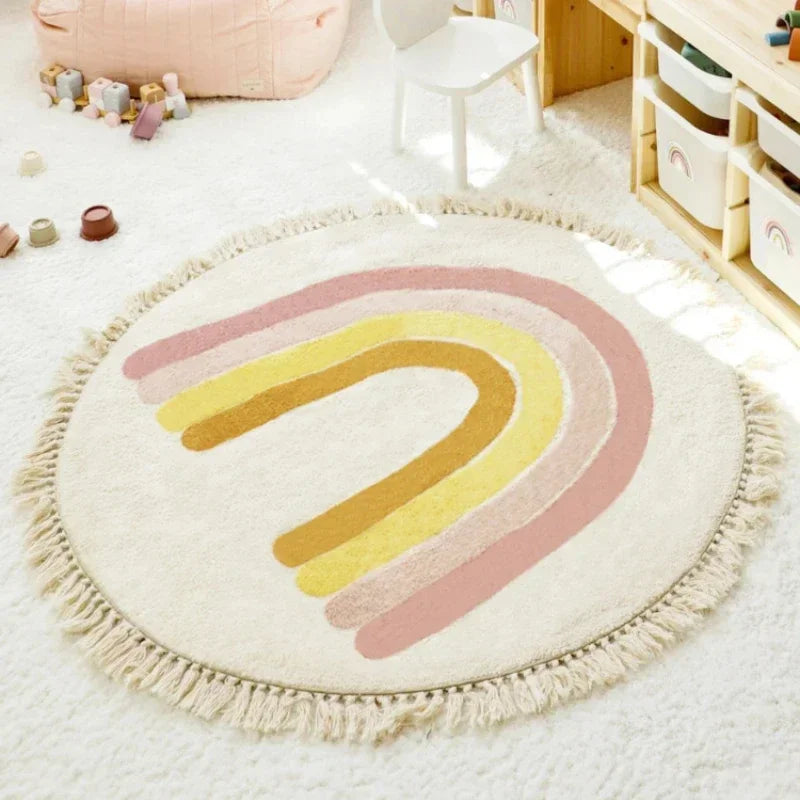 Rainbow Tassel Round Rug