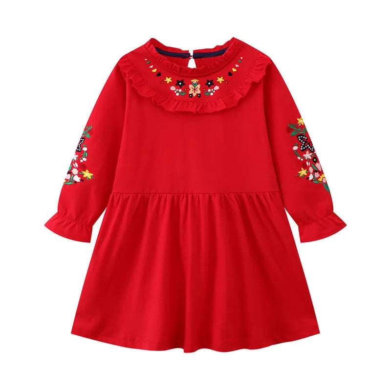 Flowers Embroidered Little Red Dress