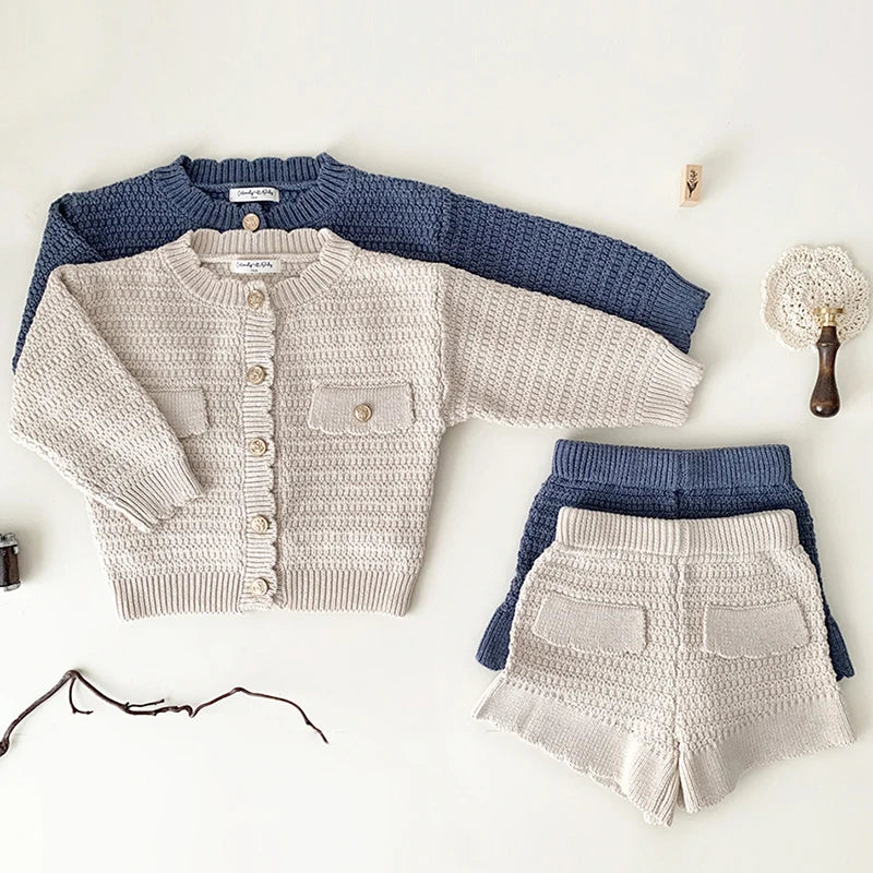 Knitted Cardigan and Peplum Shorts Set