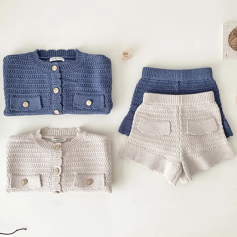 Knitted Cardigan and Peplum Shorts Set