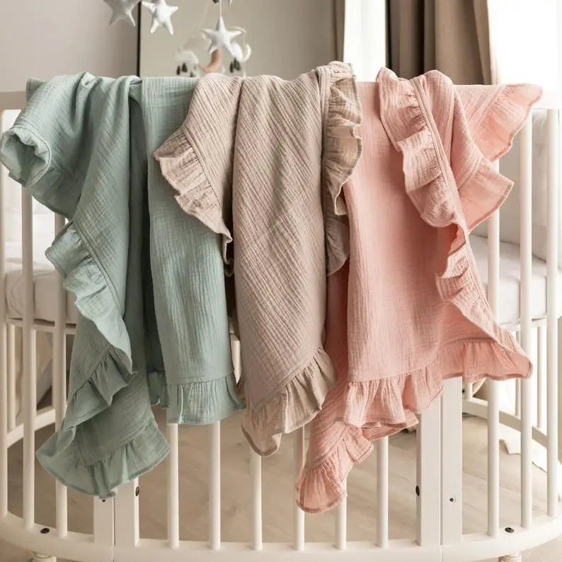 Luxe Ruffle Organic Muslin Swaddle Blanket