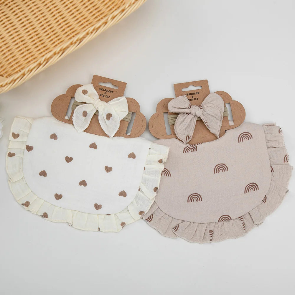 Muslin Cotton Bibs with Matching Hair Bow