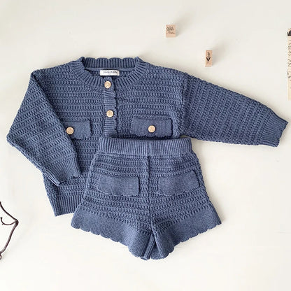 Knitted Cardigan and Peplum Shorts Set