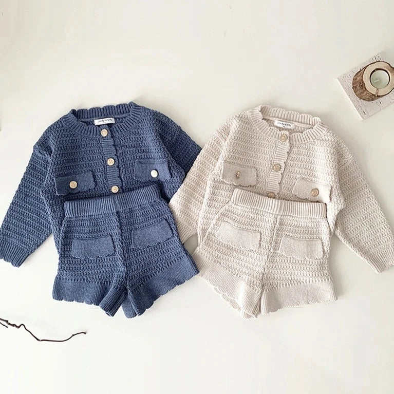 Knitted Cardigan and Peplum Shorts Set